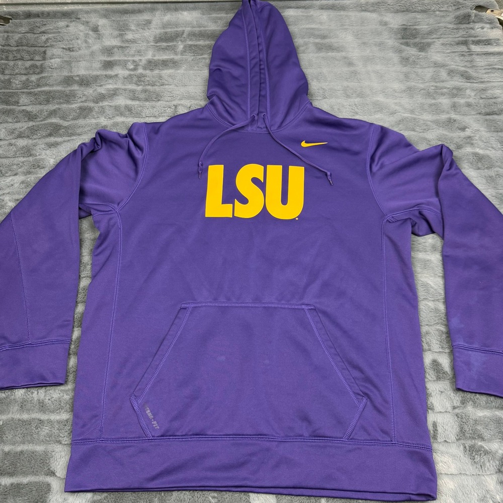 Nike LSU Tigers Therma-FIT Hoodie Mens Large Purple Gold Pullover 27919X-LS1